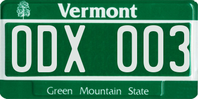 VT license plate ODX003