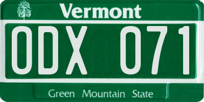 VT license plate ODX071