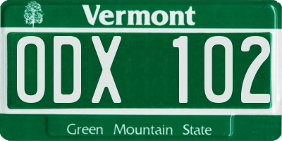 VT license plate ODX102