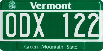VT license plate ODX122
