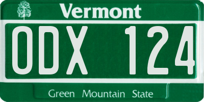 VT license plate ODX124