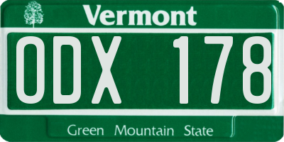 VT license plate ODX178