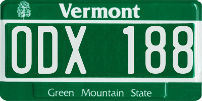 VT license plate ODX188