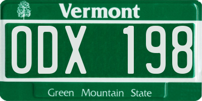 VT license plate ODX198