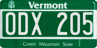 VT license plate ODX205