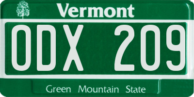VT license plate ODX209