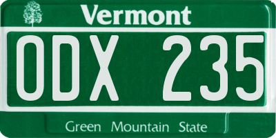 VT license plate ODX235