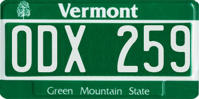 VT license plate ODX259