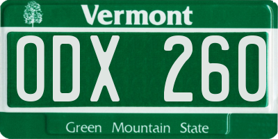 VT license plate ODX260