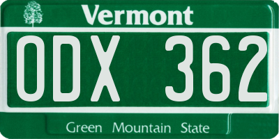 VT license plate ODX362