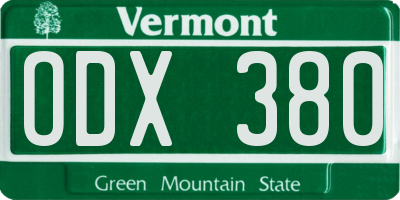 VT license plate ODX380