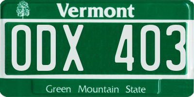 VT license plate ODX403