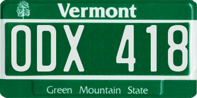 VT license plate ODX418