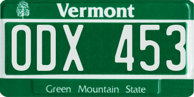 VT license plate ODX453