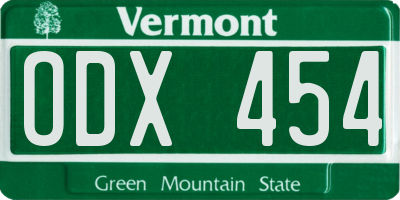 VT license plate ODX454