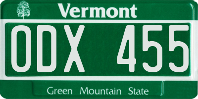 VT license plate ODX455