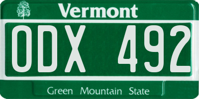 VT license plate ODX492