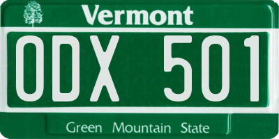 VT license plate ODX501