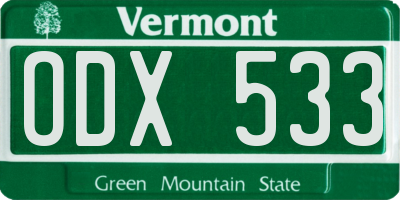 VT license plate ODX533