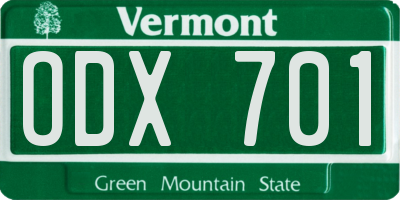 VT license plate ODX701