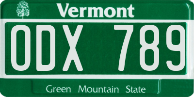 VT license plate ODX789