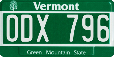 VT license plate ODX796