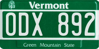 VT license plate ODX892