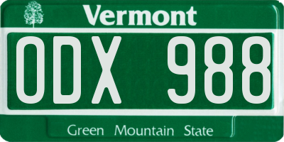 VT license plate ODX988