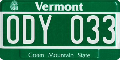 VT license plate ODY033