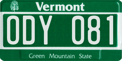 VT license plate ODY081