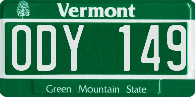 VT license plate ODY149