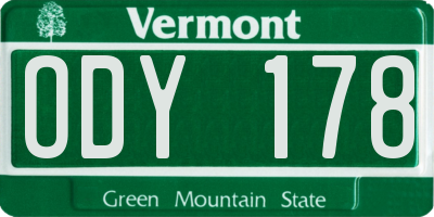 VT license plate ODY178