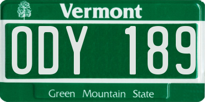 VT license plate ODY189