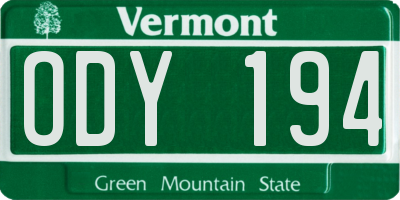 VT license plate ODY194