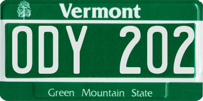 VT license plate ODY202