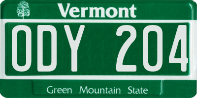 VT license plate ODY204