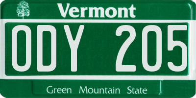 VT license plate ODY205