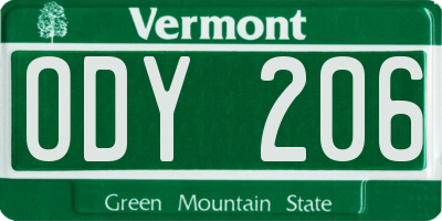 VT license plate ODY206