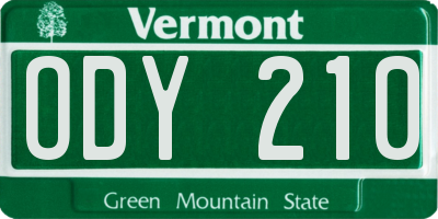 VT license plate ODY210