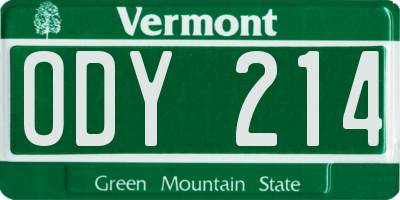 VT license plate ODY214