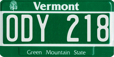 VT license plate ODY218