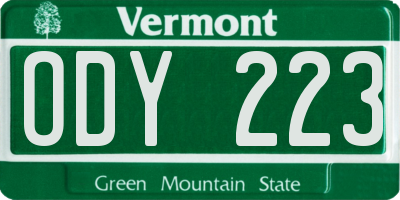 VT license plate ODY223