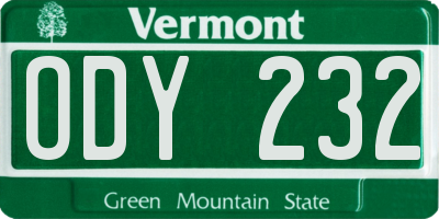 VT license plate ODY232