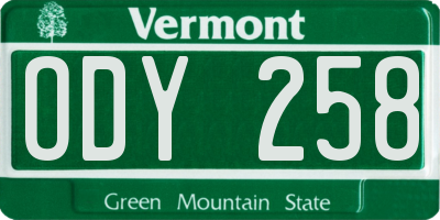 VT license plate ODY258
