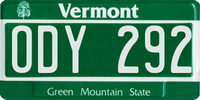 VT license plate ODY292