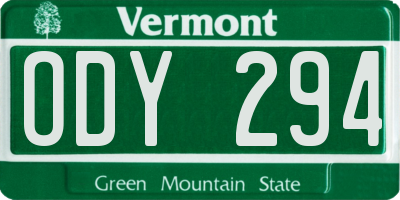 VT license plate ODY294