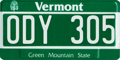 VT license plate ODY305