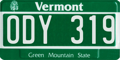 VT license plate ODY319