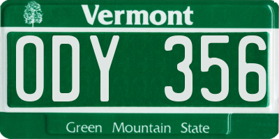VT license plate ODY356