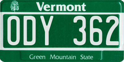 VT license plate ODY362